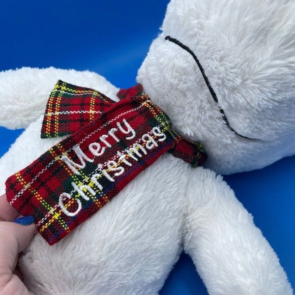 Vintage PEANUTS Branded Plush Merry Christmas Plaid Scarf Snoopy Stuffed Toy 18" - Picture 7 of 9
